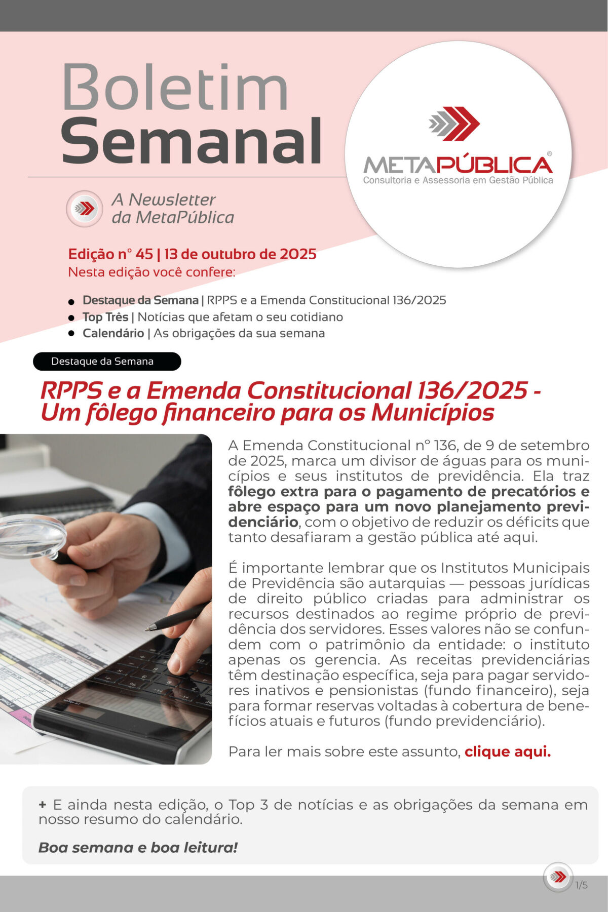 Imagem principal de BOLETIM SEMANAL Nº 45 - 13 DE OUTUBRO DE 2025